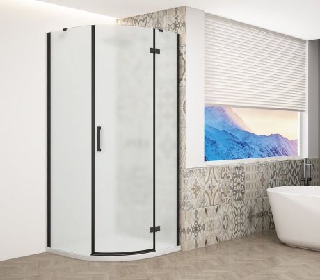 Przejdź do produktu TRINITY BLACK kabina prysznicowa półokrągła 900x900mm, szkło matowe, prawa