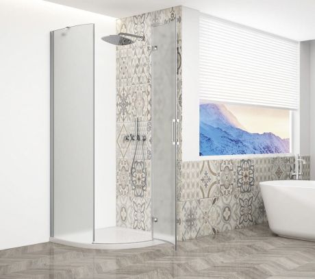 Przejdź do produktu TRINITY CHROME kabina prysznicowa półokrągła 900x900mm, szkło matowe, prawa