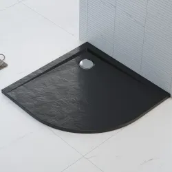Brodzik posadzkowy, półokrągły 80x80 cm z teksturą kamienia Polimat Perrito 00531 czarny połysk