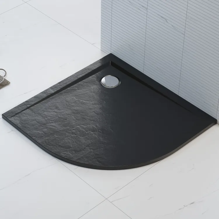 Brodzik posadzkowy, półokrągły 90x90 cm z teksturą kamienia Polimat Perrito 00542 czarny połysk