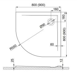 Brodzik półokrągły 80x80 cm z teksturą kamienia Polimat Perrito 00530 biały