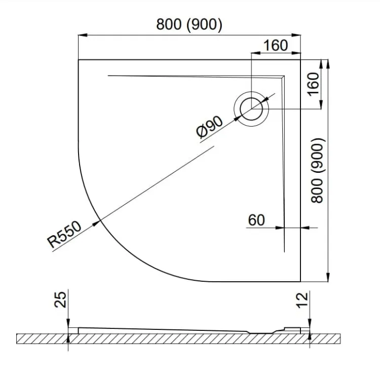 Brodzik półokrągły 80x80 cm z teksturą kamienia Polimat Perrito 00530 biały