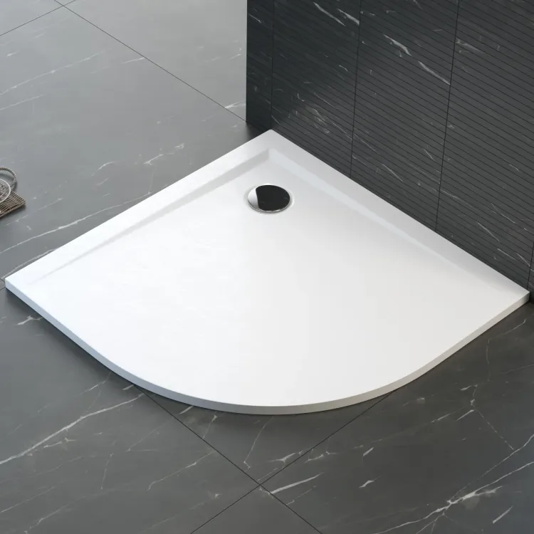 Brodzik półokrągły 90x90 cm z teksturą kamienia Polimat Perrito 00540 biały