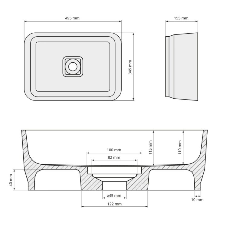 BANERA SQUARE umywalka kompozytowa nablatowa, 50x36cm, biały/beż mat