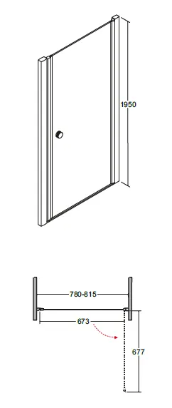 Drzwi prysznicowe wahadłowe 80x195 cm Besco Sinco 80 rys. tech.