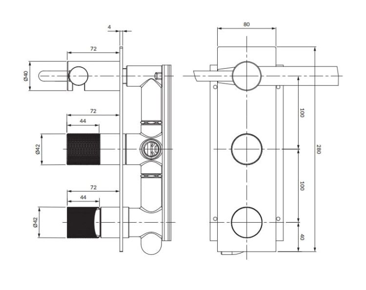 Bateria prysznicowo-wannowa podtynkowa z rączką prysznicową Omnires Contour CT8035-1CPB miedź szczotkowana