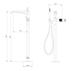 Bateria wannowa wolnostojąca Omnires Contour CT8033CPB miedź szczotkowana