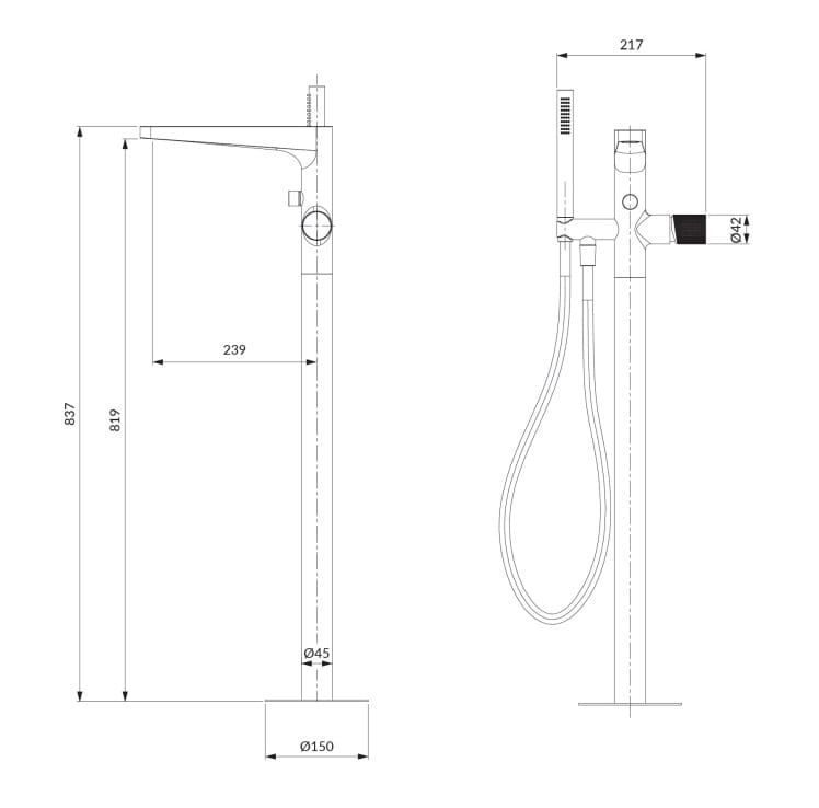 Bateria wannowa wolnostojąca Omnires Contour CT8033CPB miedź szczotkowana