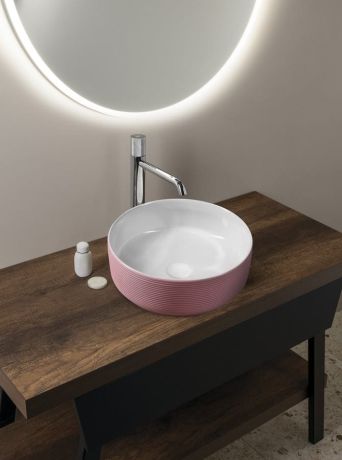 Przejdź do produktu ARDEA ceramiczna umywalka nablatowa, średnica 41cm, różowa