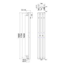 PILON grzejnik łazienkowy 196x1800mm, 3 wieszaki, czarny mat