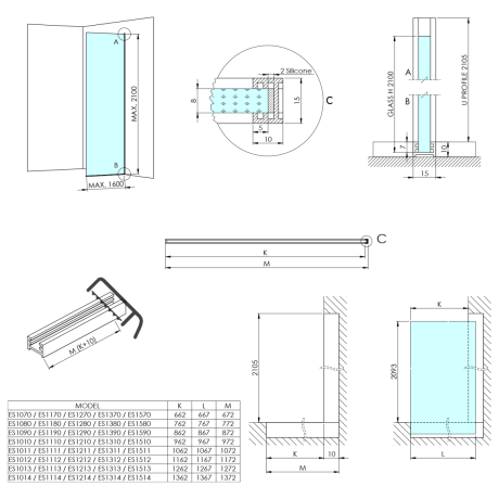 Przejdź do produktu ARCHITEX CHROM walk-in, 1462 mm, szkło Flute