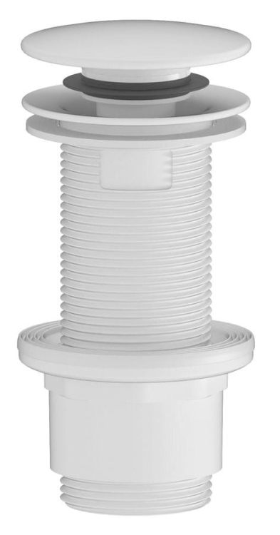 Odpływ umywalkowy 5/4”, klik-klak, duży korek, 10-80mm, ABS/biały mat
