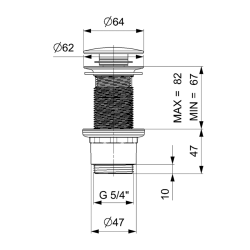 Odpływ umywalkowy 5/4”, klik-klak, duży korek, 10-80mm, ABS/czarny mat