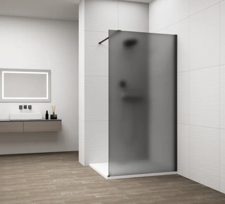 ESCA BLACK MATT jednoczęściowa kabina przysznicowa Walk-In, montaż przy ścianie, szkło mat dymione, 800 mm