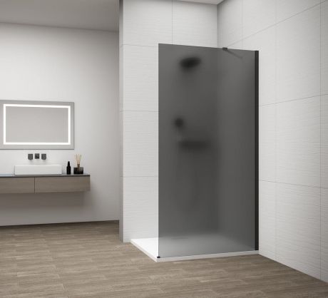 Przejdź do produktu ESCA BLACK MATT jednoczęściowa kabina przysznicowa Walk-In, montaż przy ścianie, szkło mat dymione, 800 mm