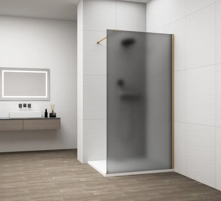ESCA GOLD MATT jednoczęściowa kabina przysznicowa Walk-In, montaż przy ścianie, szkło mat dymione, 900 mm
