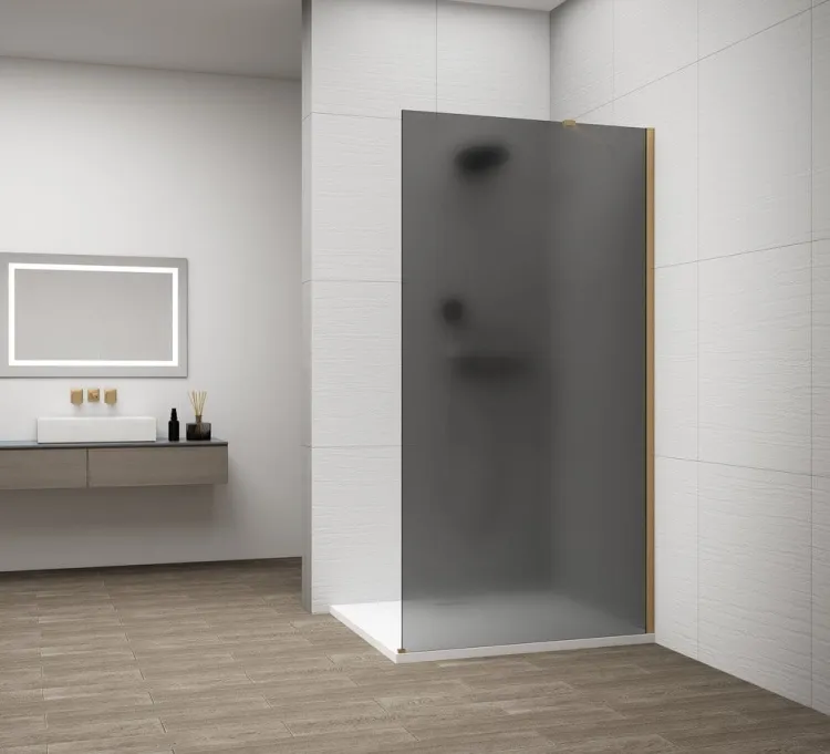 ESCA GOLD MATT jednoczęściowa kabina przysznicowa Walk-In, montaż przy ścianie, szkło mat dymione, 900 mm