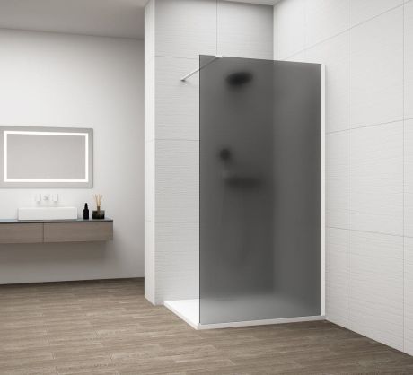 Przejdź do produktu ESCA WHITE MATT jednoczęściowa kabina przysznicowa Walk-In, montaż przy ścianie, szkło mat dymione, 1200 mm