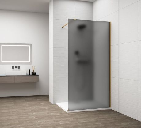 Przejdź do produktu ESCA GOLD MATT jednoczęściowa kabina przysznicowa Walk-In, montaż przy ścianie, szkło mat dymione, 1300 mm