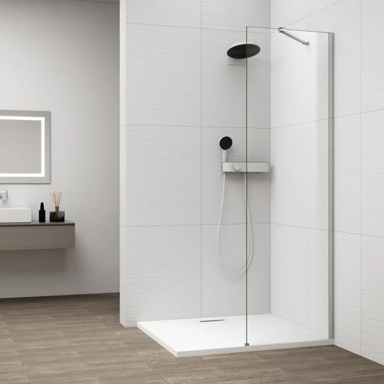 ESCA CHROME jednoczęściowa kabina przysznicowa Walk-In, montaż przy ścianie, szkło czyste, 300 mm