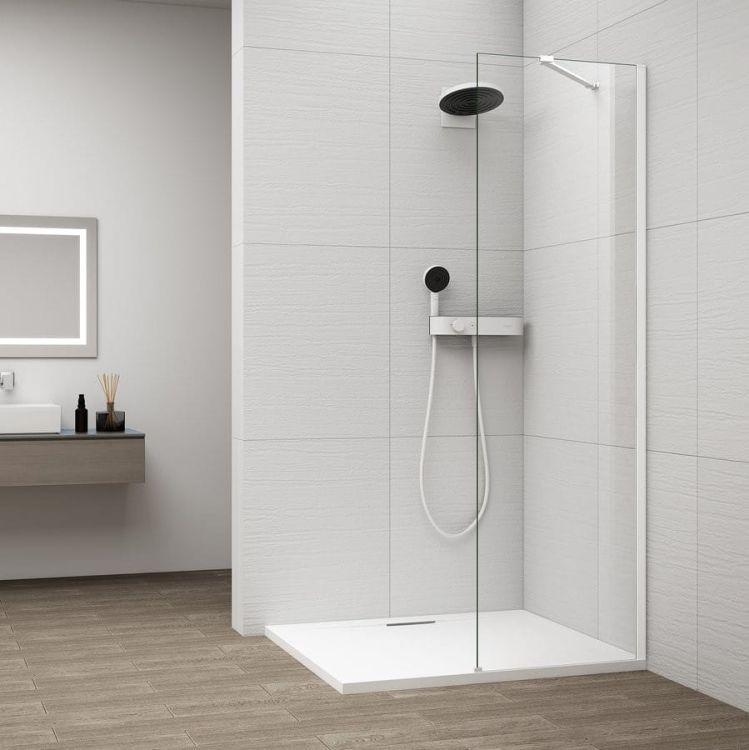 ESCA WHITE MATT jednoczęściowa kabina przysznicowa Walk-In, montaż przy ścianie, szkło czyste, 300 mm