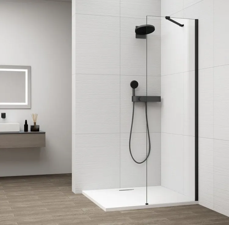 ESCA BLACK MATT jednoczęściowa kabina przysznicowa Walk-In, montaż przy ścianie, szkło czyste, 400 mm