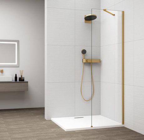 Przejdź do produktu ESCA GOLD MATT jednoczęściowa kabina przysznicowa Walk-In, montaż przy ścianie, szkło czyste, 400 mm