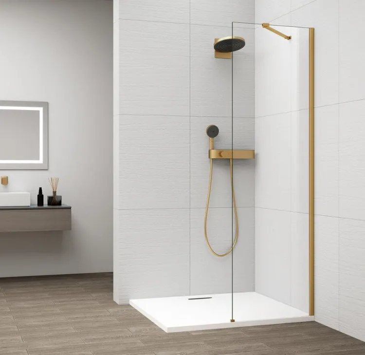 ESCA GOLD MATT jednoczęściowa kabina przysznicowa Walk-In, montaż przy ścianie, szkło czyste, 400 mm