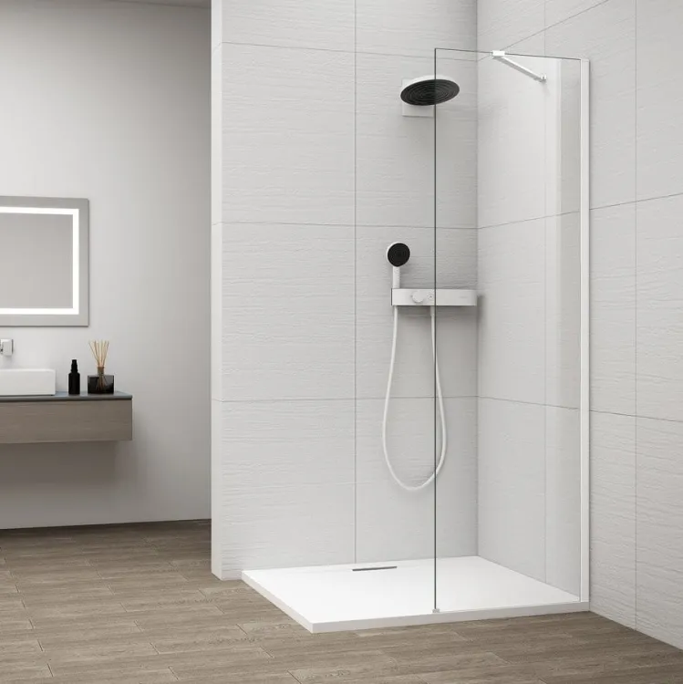 ESCA WHITE MATT jednoczęściowa kabina przysznicowa Walk-In, montaż przy ścianie, szkło czyste, 500 mm