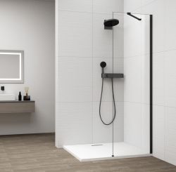 ESCA BLACK MATT jednoczęściowa kabina przysznicowa Walk-In, montaż przy ścianie, szkło czyste, 600 mm