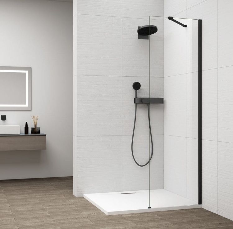 ESCA BLACK MATT jednoczęściowa kabina przysznicowa Walk-In, montaż przy ścianie, szkło czyste, 600 mm