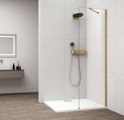 ESCA GOLD MATT jednoczęściowa kabina przysznicowa Walk-In, montaż przy ścianie, szkło czyste, 600 mm