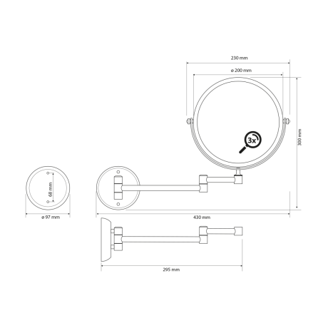 Przejdź do produktu X-ROUND BLACK E wiszące lusterko kosmetyczne, średnica 200mm, dwustronne, czarny mat