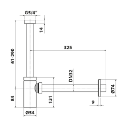 Syfon umywalkowy 5/4", odpływ 32 mm, biały