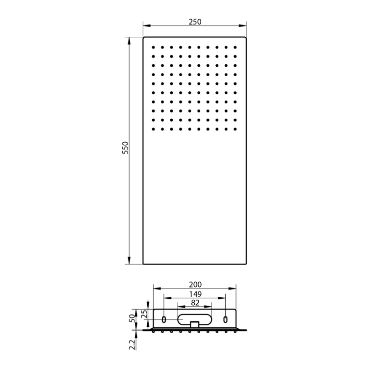 SLIM deszczownica ścienna z kaskadą 250x550mm, stal nierdzewna połysk