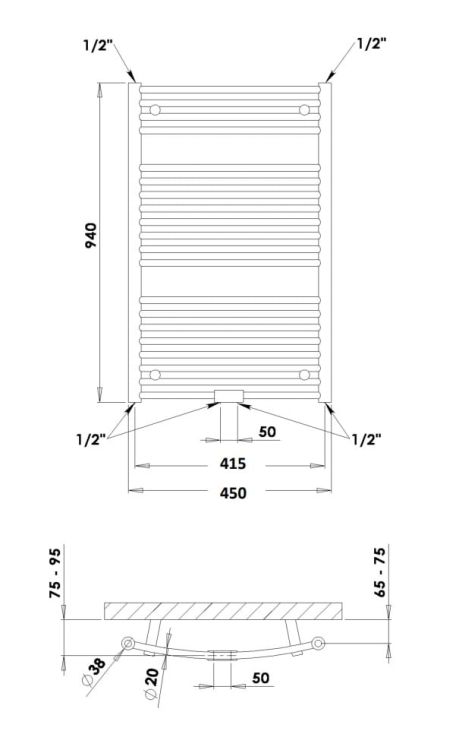 Grzejnik łazienkowy 45x94 cm PMH Danby D1.