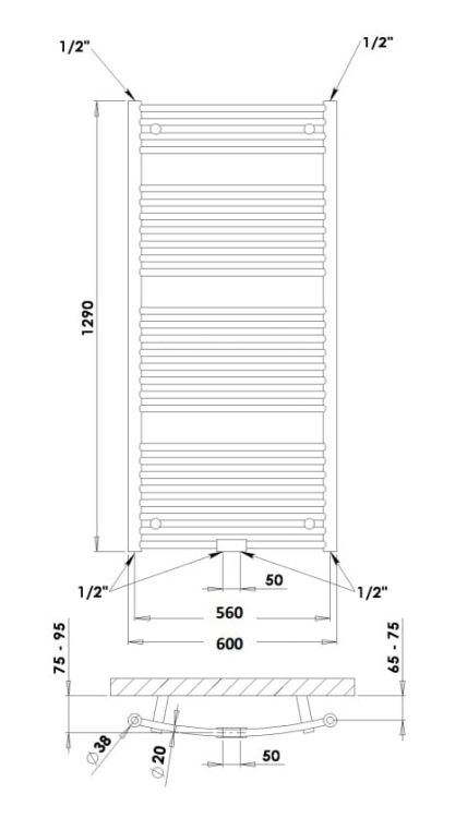 Grzejnik łazienkowy 60x94 cm PMH Danby D2.