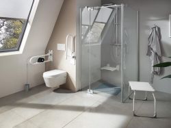 HANDICAP taboret łazienkowy, regulowana wysokość, chrom/biały