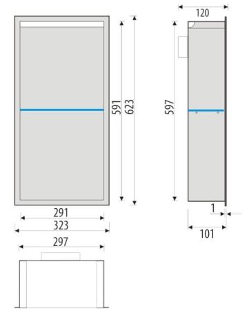 Przejdź do produktu Półka łazienkowa wnękowa do zabudowy 32,5x59,7x10 cm ze stali nierdzewnej z oświetleniem LED kołnierz typu Flat MCJ F.PWNP LED 600/10