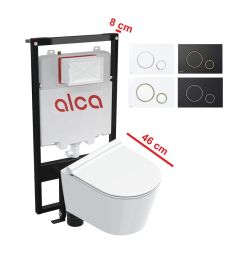 Zestaw WC Slim krótka miska WC 46 cm i stelaż podtynkowy Alca Slim 8 cm, deska WC wolnoopadająca, przycisk spłukujący Catalano Zero 11146+AM1101/1200+M770