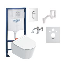 Krótka miska WC wisząca 46 cm bezrantowa Catalano Zero +deska WC wolnoopadająca, stelaż podtynkowy Grohe Rapid SL 5w1 i przycisk spłukujący 11146+Grohe5w1+38844SH0