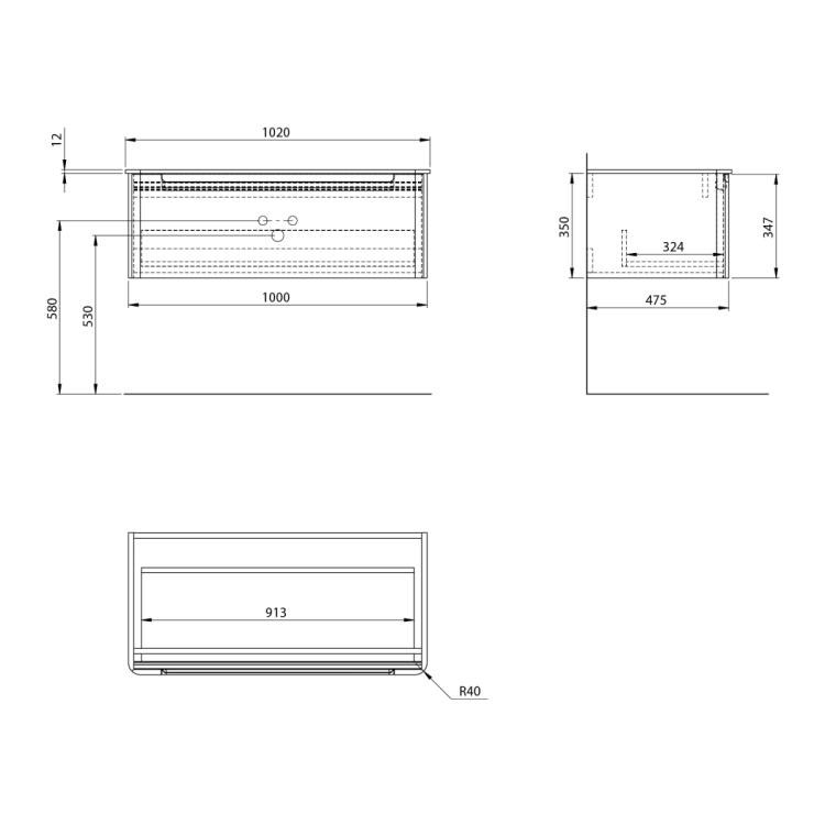 KERALA szafka pod umywalkę 100x35x47,5cm, 1 szuflada, carina