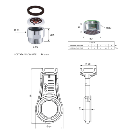 Przejdź do produktu ECO SET redukcja do węża prysznicowego 6 l/min, perlator 6 l/min, gwint zewnętrzny M24x1 i klucz, chrom