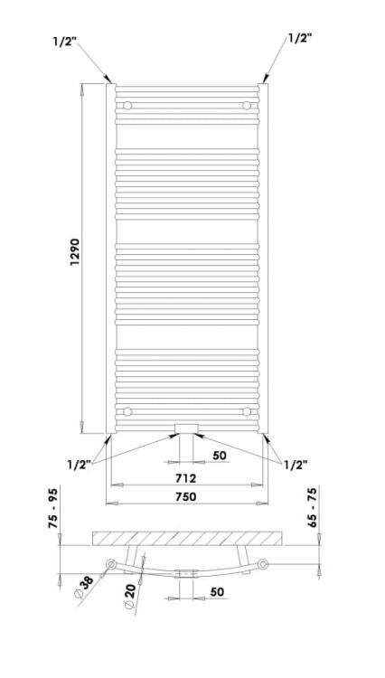 Grzejnik łazienkowy 75x129 cm PMH Danby D6.