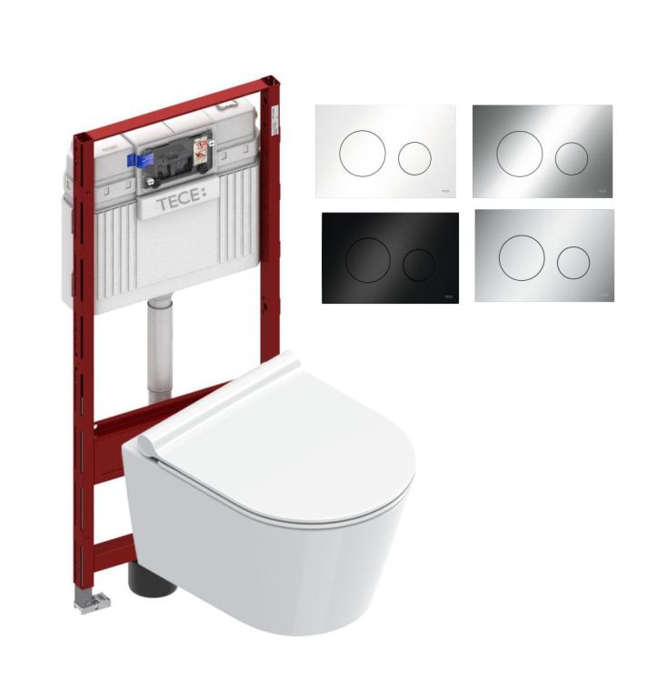 Krótka miska WC 46 cm wisząca z deską wolnoopadającą +stelaż Tece i 4 przyciski Loop do wyboru Catalano Zero 11146+Tece+9240626 biały