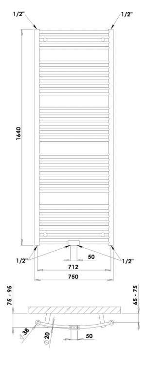 Grzejnik łazienkowy 75x164 cm PMH Danby D9.