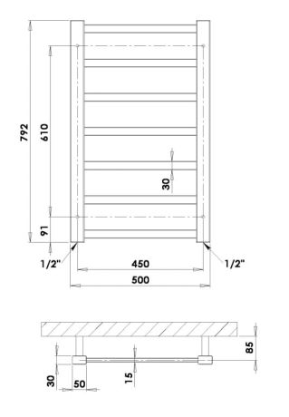 Przejdź do produktu Grzejnik łazienkowy 50x79,2 cm PMH Galeon G1SS stal szczotkowana