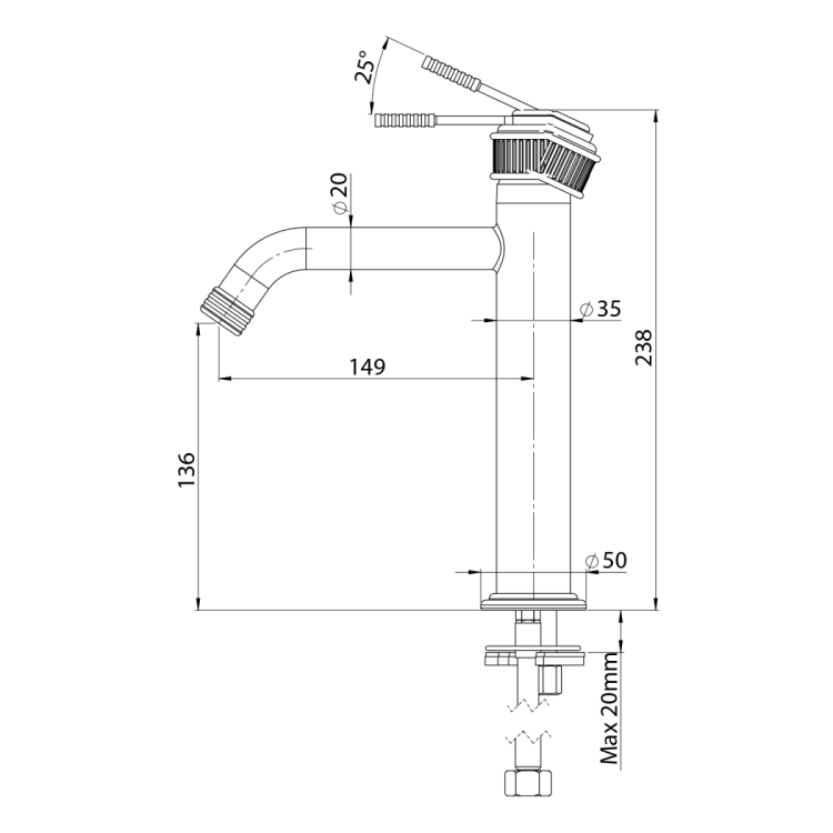 VERSI bateria umywalkowa, wysokość 240mm, czarny mat