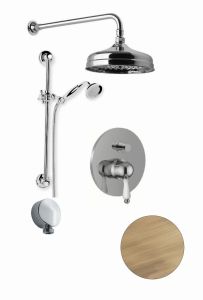 Zestaw prysznicowy podtynkowy Retro z deszczownicą 20 cm, drążkiem prysznicowym ze słuchawką i baterią prysznicową Giulini Praga GZP bronzo