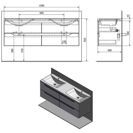 Przejdź do produktu WAVE szafka umywalkowa 149,7x50x47,8cm, biała/dąb cuneo